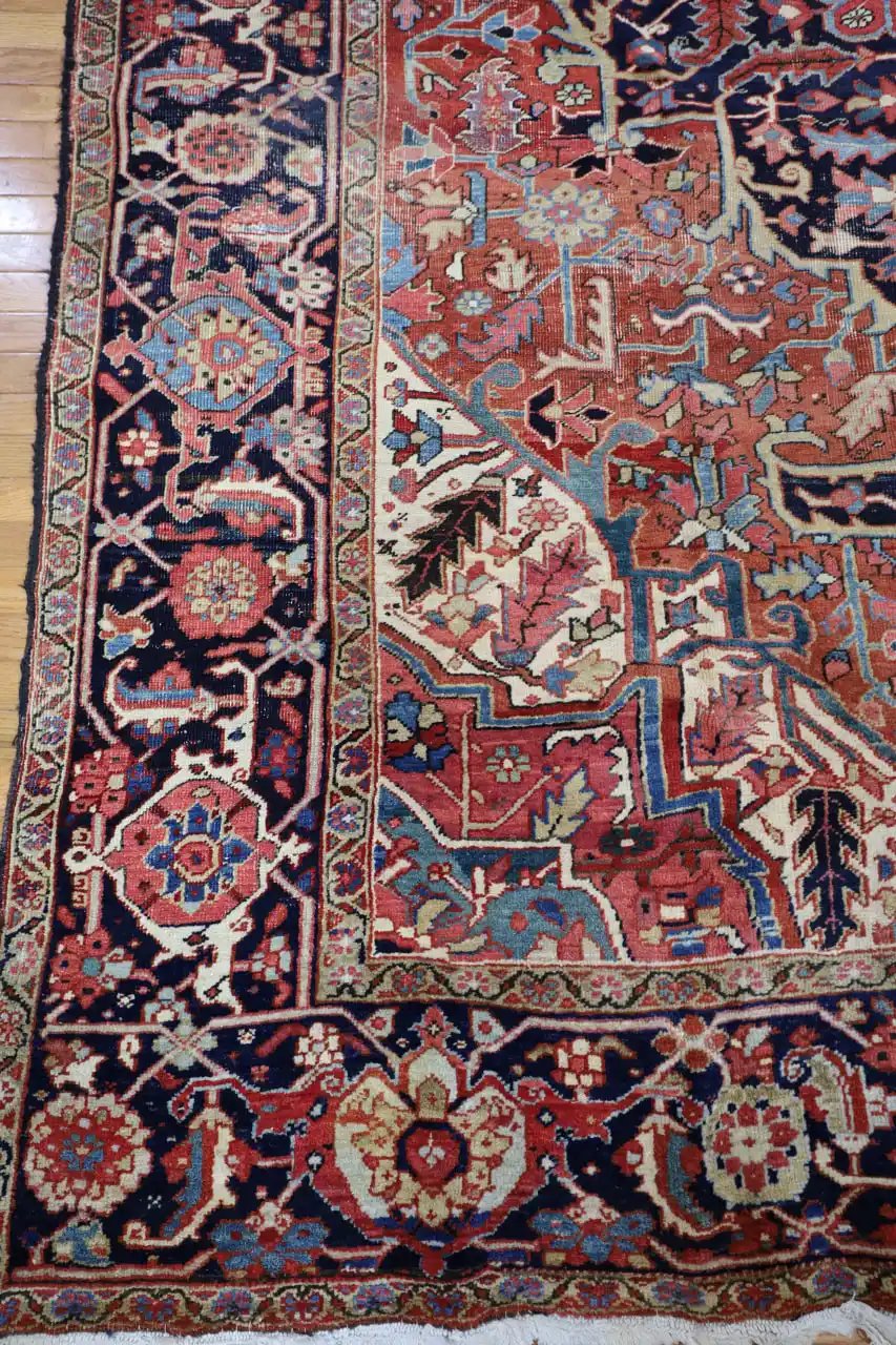8′ x 12′ Rust Red Hand-Knotted Semi-Antique Persian Heriz Rug – Traditional Wool