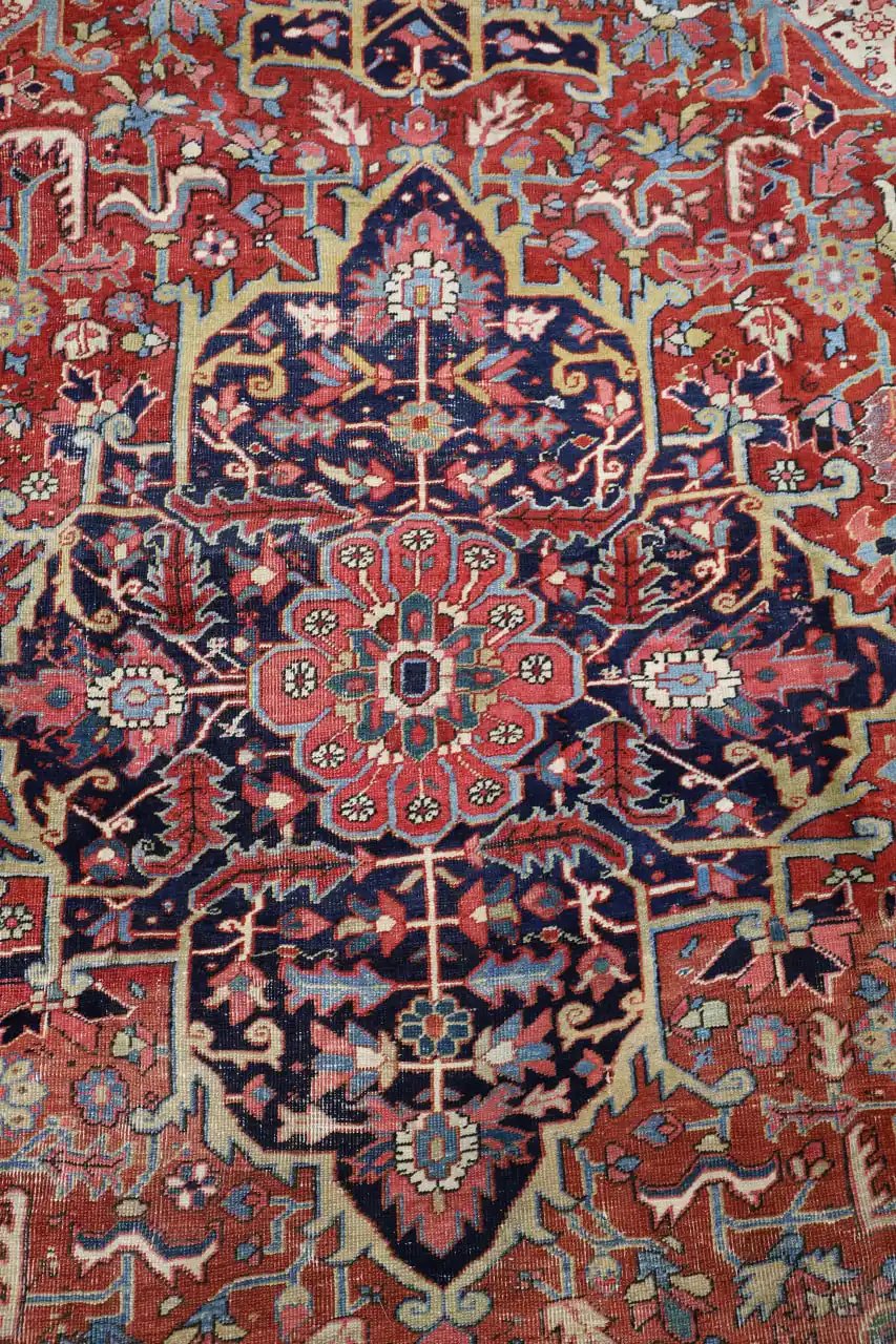 8′ x 12′ Rust Red Hand-Knotted Semi-Antique Persian Heriz Rug – Traditional Wool