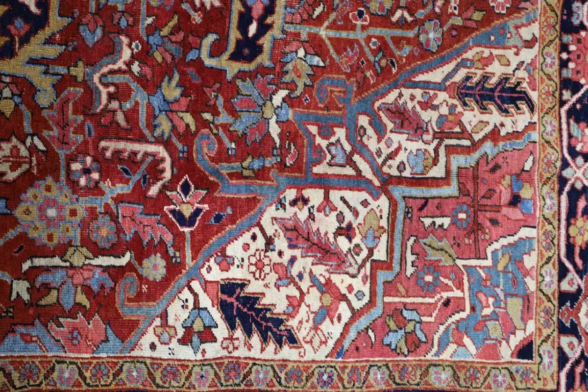 8′ x 12′ Rust Red Hand-Knotted Semi-Antique Persian Heriz Rug – Traditional Wool