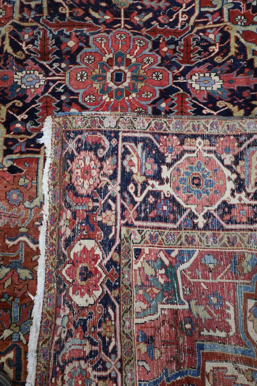 8′ x 12′ Rust Red Hand-Knotted Semi-Antique Persian Heriz Rug – Traditional Wool