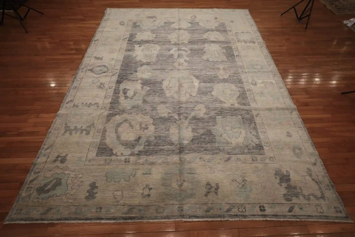 9′ x 12′ Beige Fine Hand-Knotted Turkish Oushak Rug – Traditional Wool