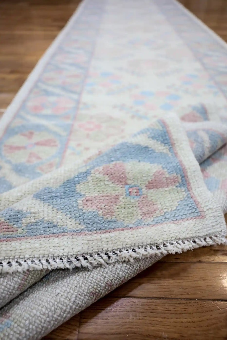 3′ x 15′ Light Blue Fine Hand-Knotted Turkish Oushak Runner Rug – Traditional Wool