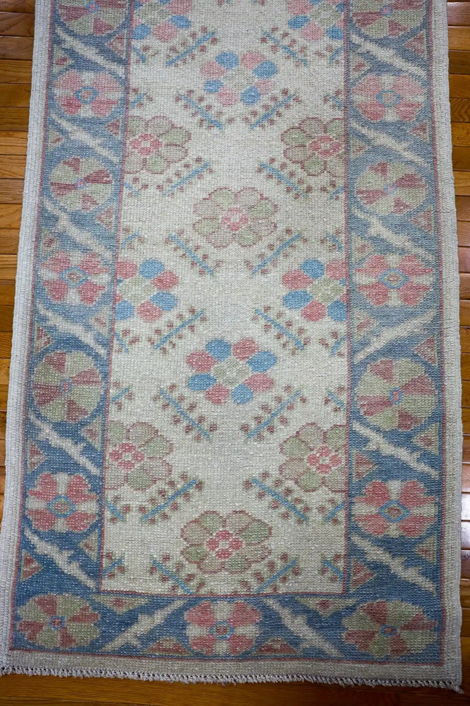 3′ x 15′ Light Blue Fine Hand-Knotted Turkish Oushak Runner Rug – Traditional Wool
