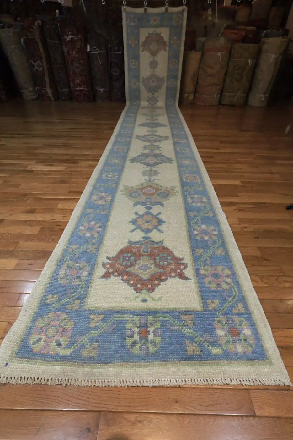 3′ x 17′ Beige Fine Hand-Knotted New Turkish Oushak Runner Rug– Traditional Wool