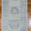 3′ x 16′ Light Blue Fine Hand-Knotted Turkish Oushak Runner Rug – Traditional Wool