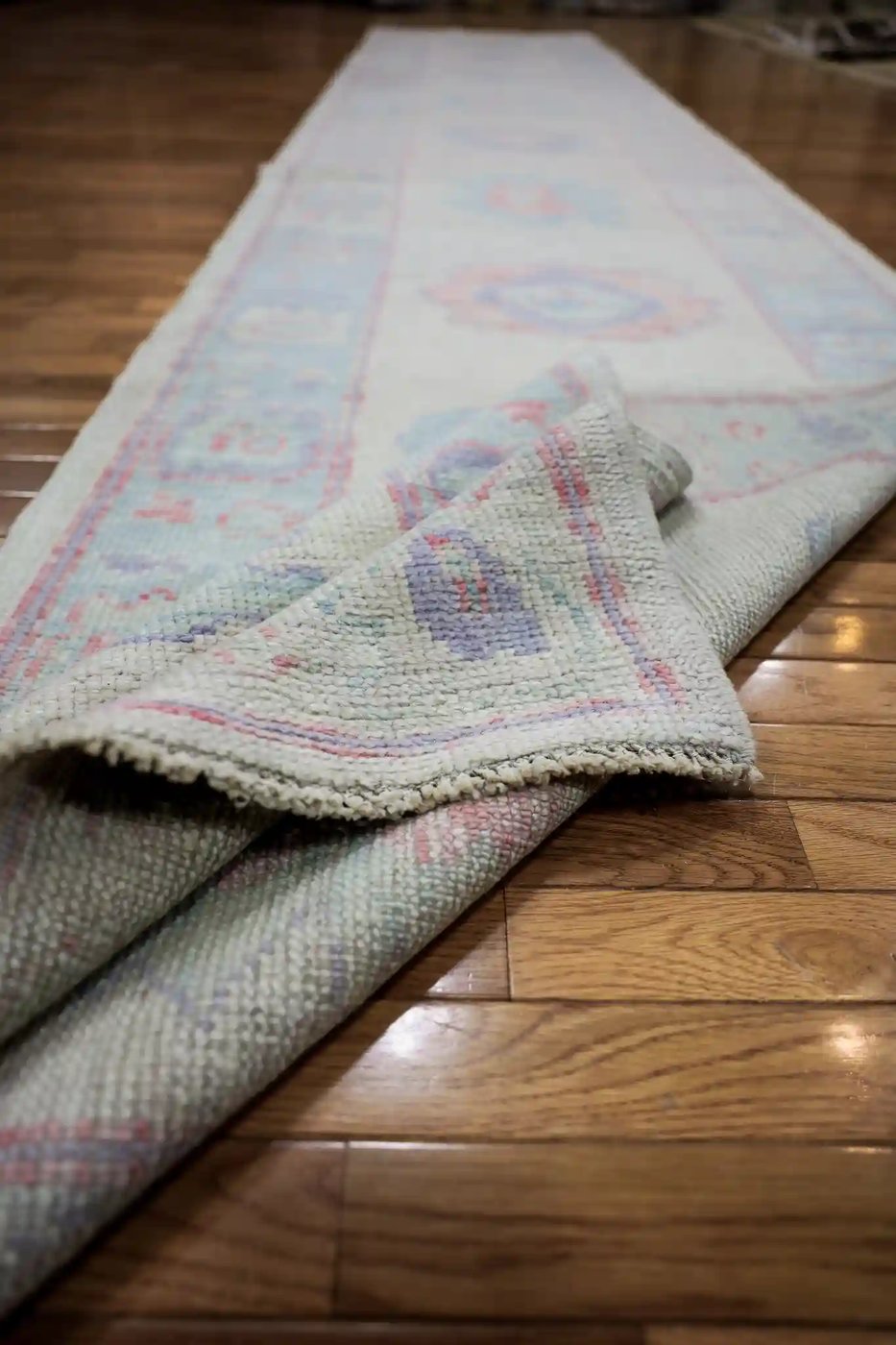 3′ x 16′ Light Blue Fine Hand-Knotted Turkish Oushak Runner Rug – Traditional Wool