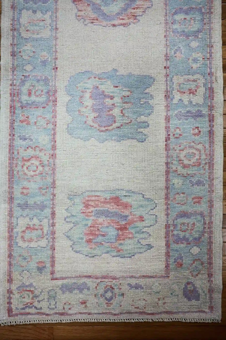 3′ x 16′ Light Blue Fine Hand-Knotted Turkish Oushak Runner Rug – Traditional Wool
