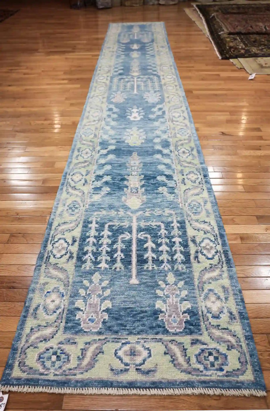 3′ x 16′ Blue Fine Hand-Knotted Turkish Oushak Runner Rug– Traditional Wool
