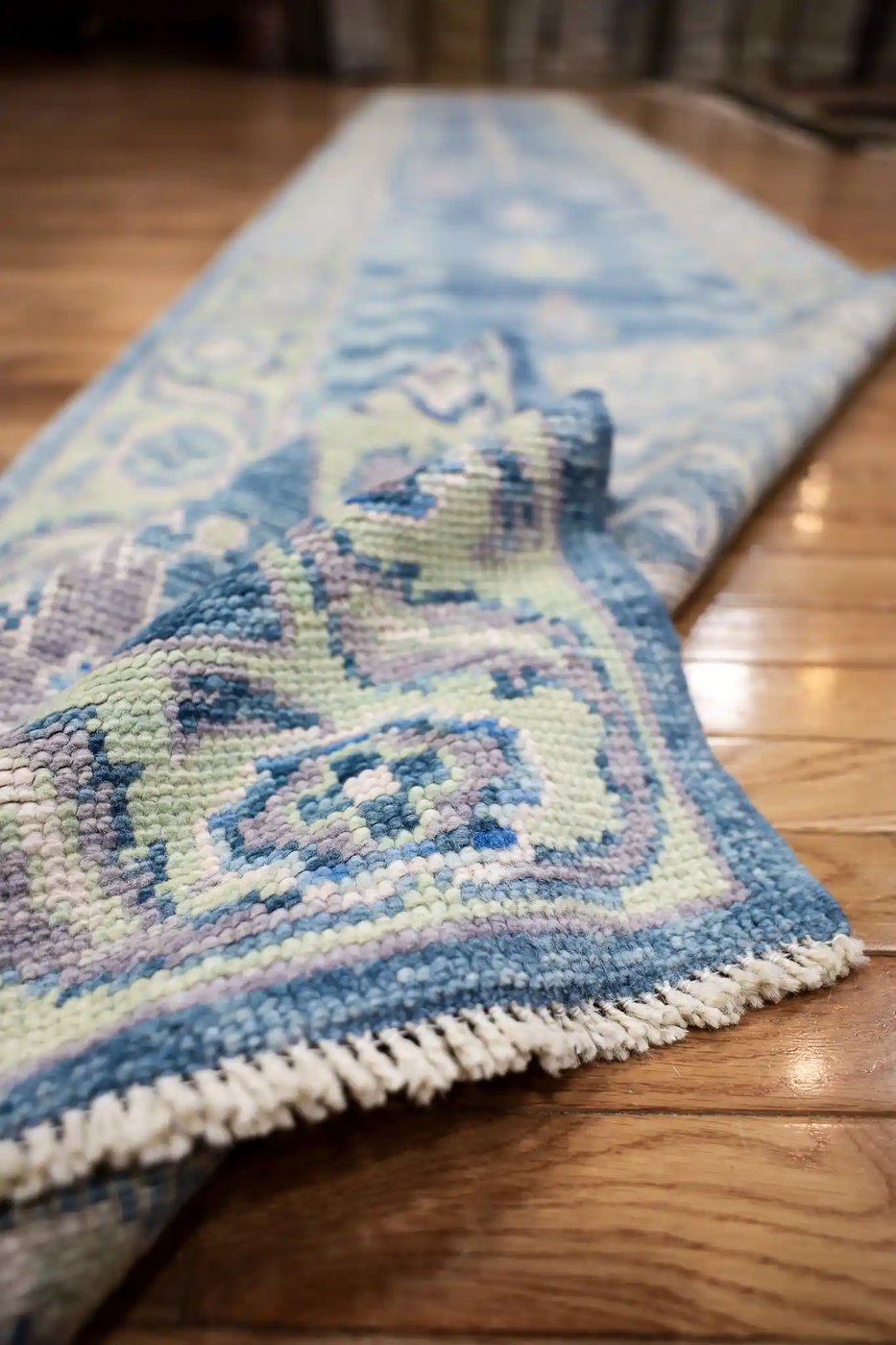 3′ x 16′ Blue Fine Hand-Knotted Turkish Oushak Runner Rug– Traditional Wool