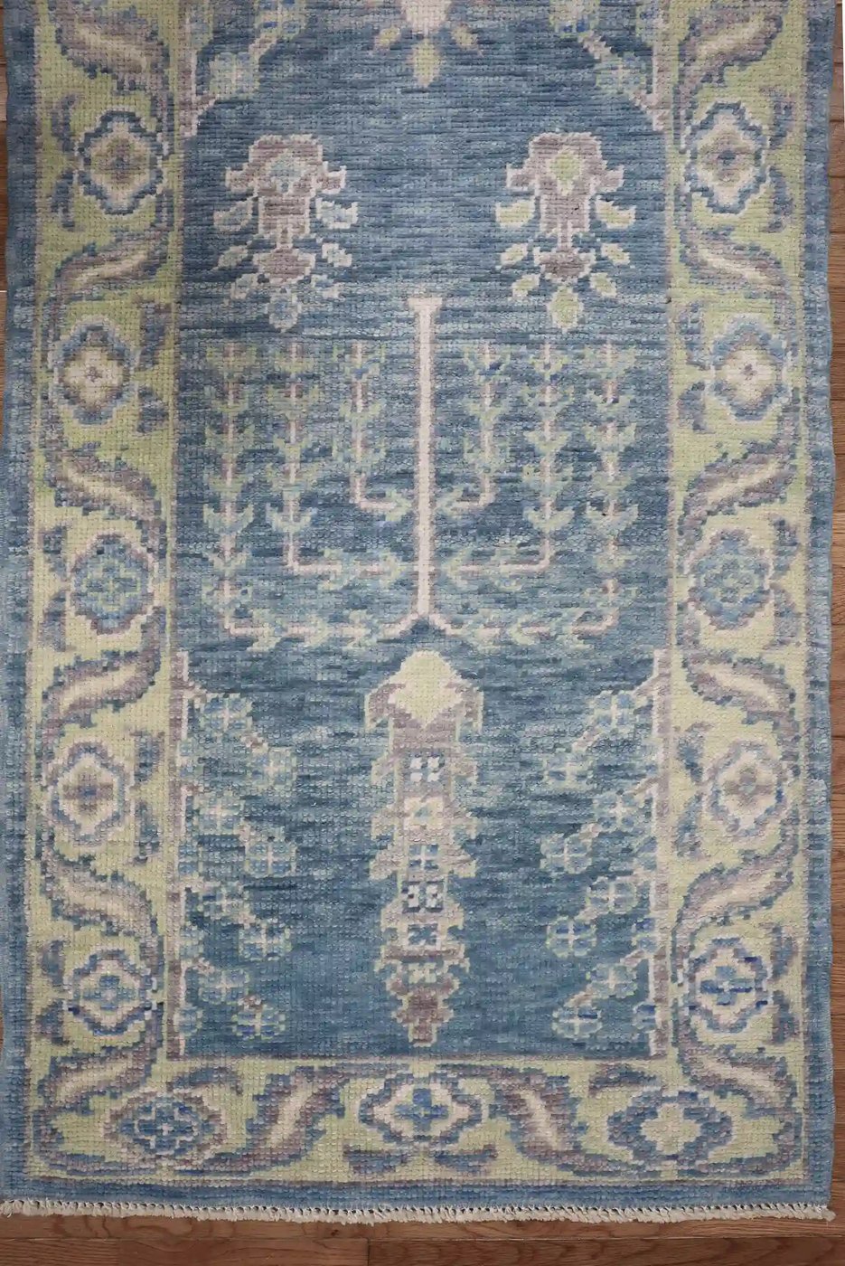 3′ x 16′ Blue Fine Hand-Knotted Turkish Oushak Runner Rug– Traditional Wool
