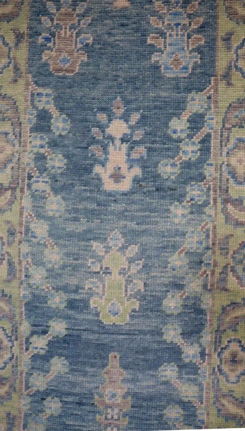 3′ x 16′ Blue Fine Hand-Knotted Turkish Oushak Runner Rug– Traditional Wool