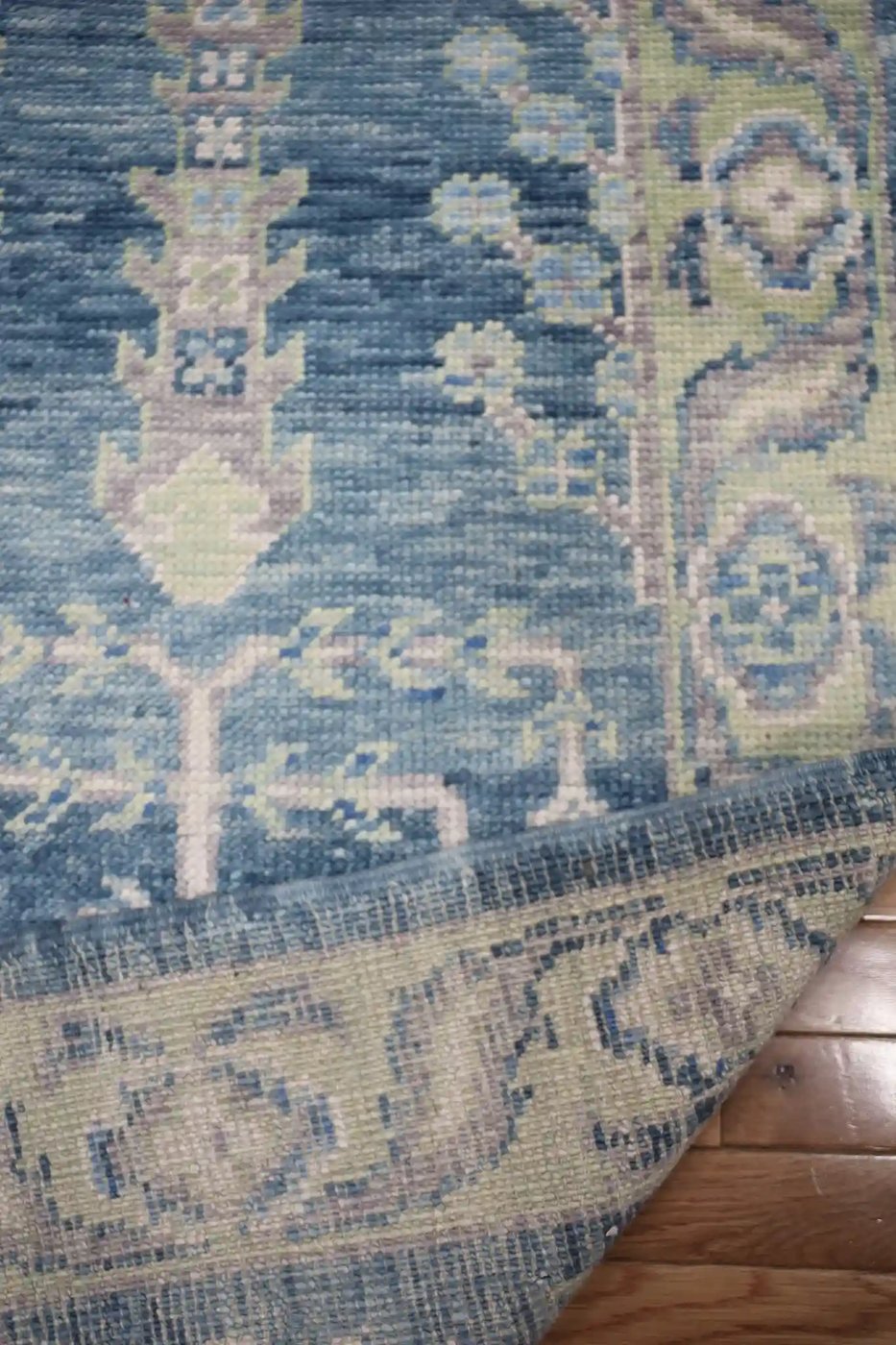3′ x 16′ Blue Fine Hand-Knotted Turkish Oushak Runner Rug– Traditional Wool