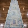 3′ x 15′ Light Blue Fine Hand-Knotted Turkish Oushak Runner Rug– Traditional Wool
