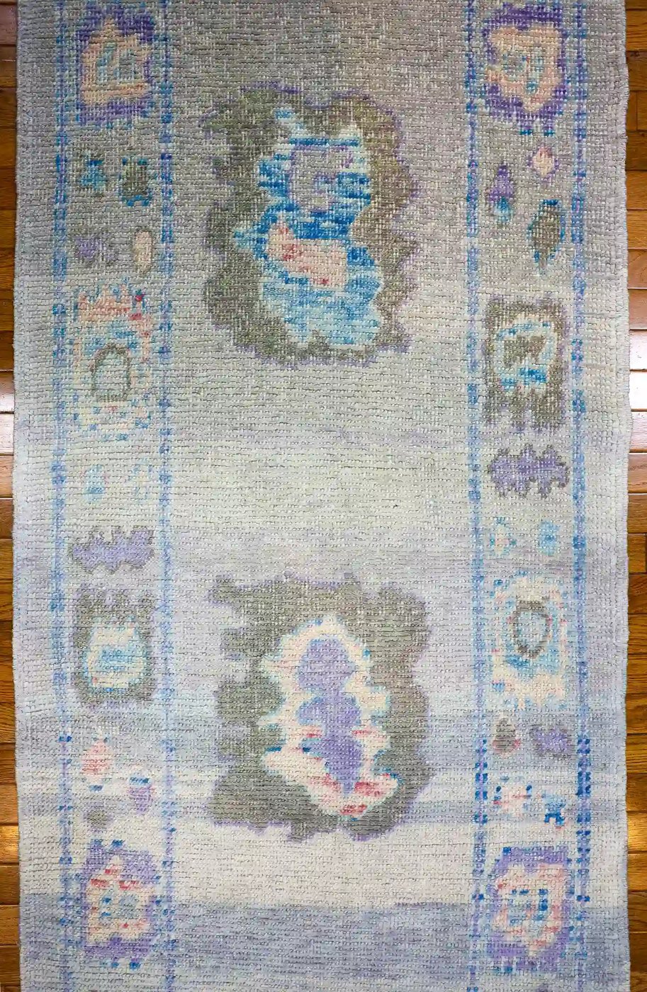 3′ x 15′ Light Blue Fine Hand-Knotted Turkish Oushak Runner Rug– Traditional Wool