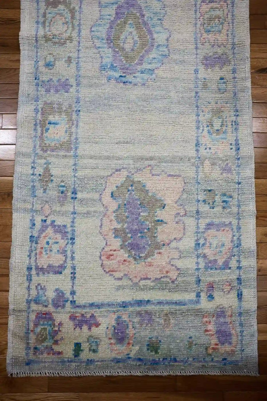 3′ x 15′ Light Blue Fine Hand-Knotted Turkish Oushak Runner Rug– Traditional Wool