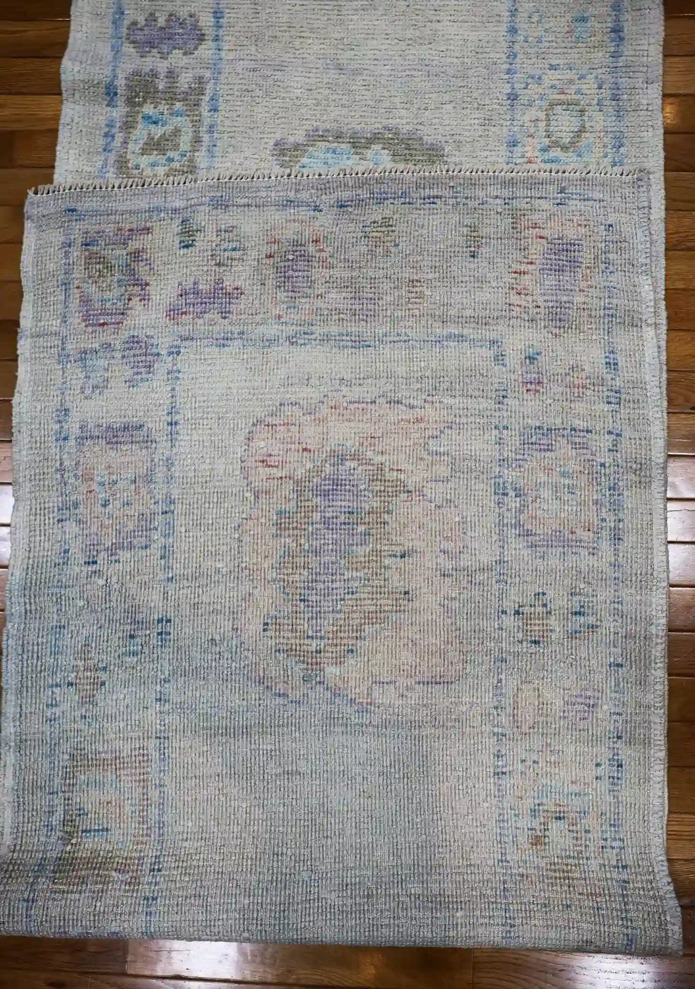 3′ x 15′ Light Blue Fine Hand-Knotted Turkish Oushak Runner Rug– Traditional Wool