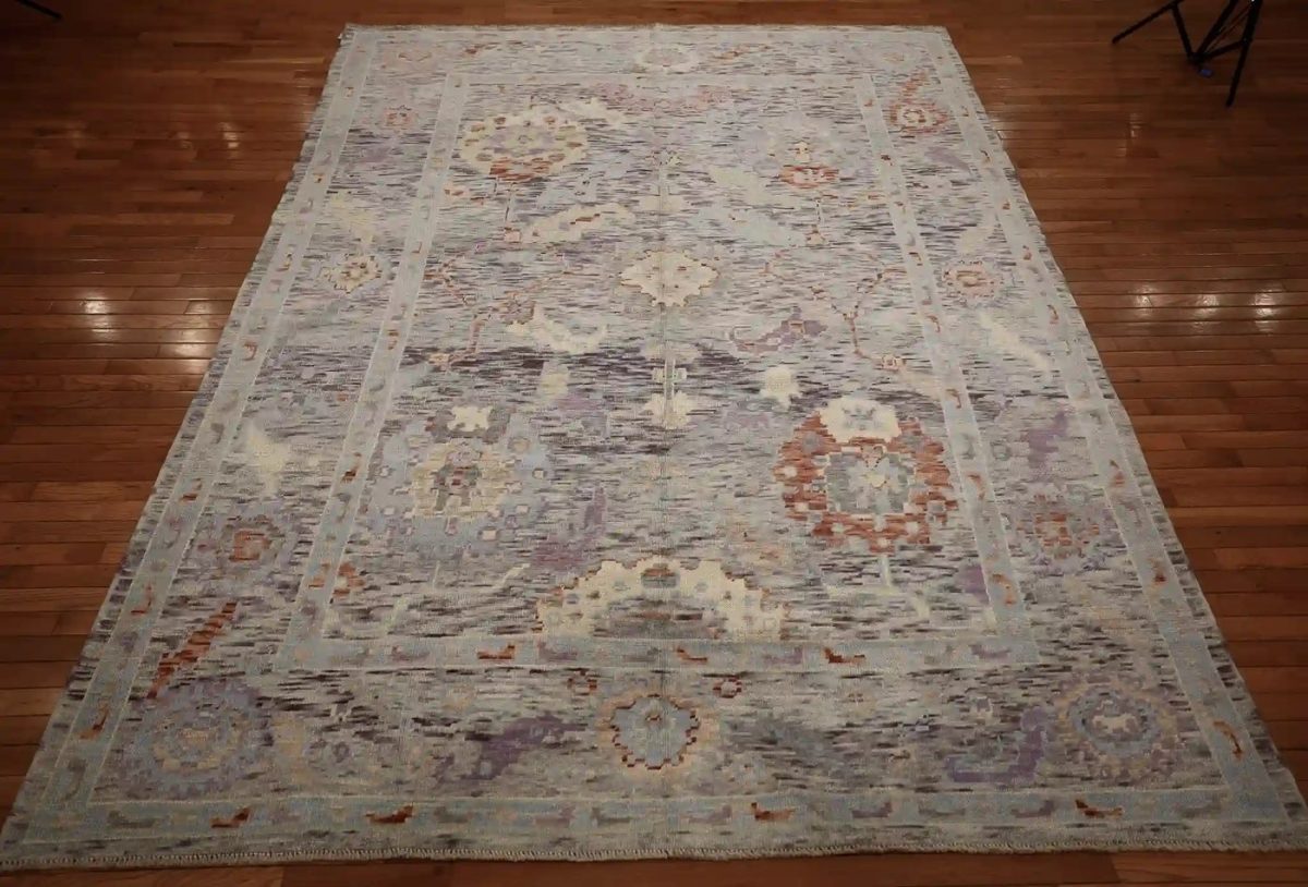 9′ x 10′ Blue Fine Hand-Knotted Turkish Oushak Rug – Traditional Wool