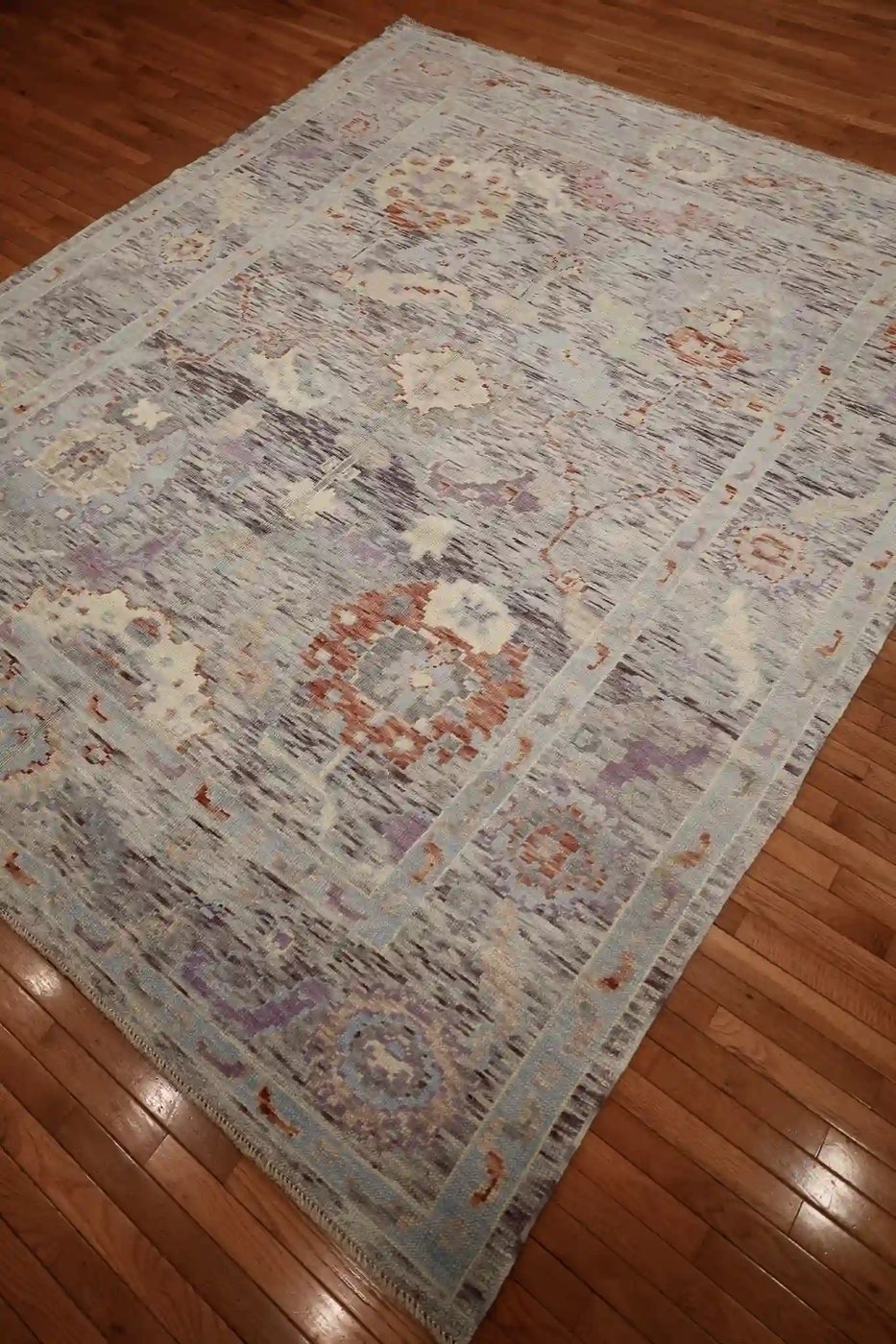 9′ x 10′ Blue Fine Hand-Knotted Turkish Oushak Rug – Traditional Wool