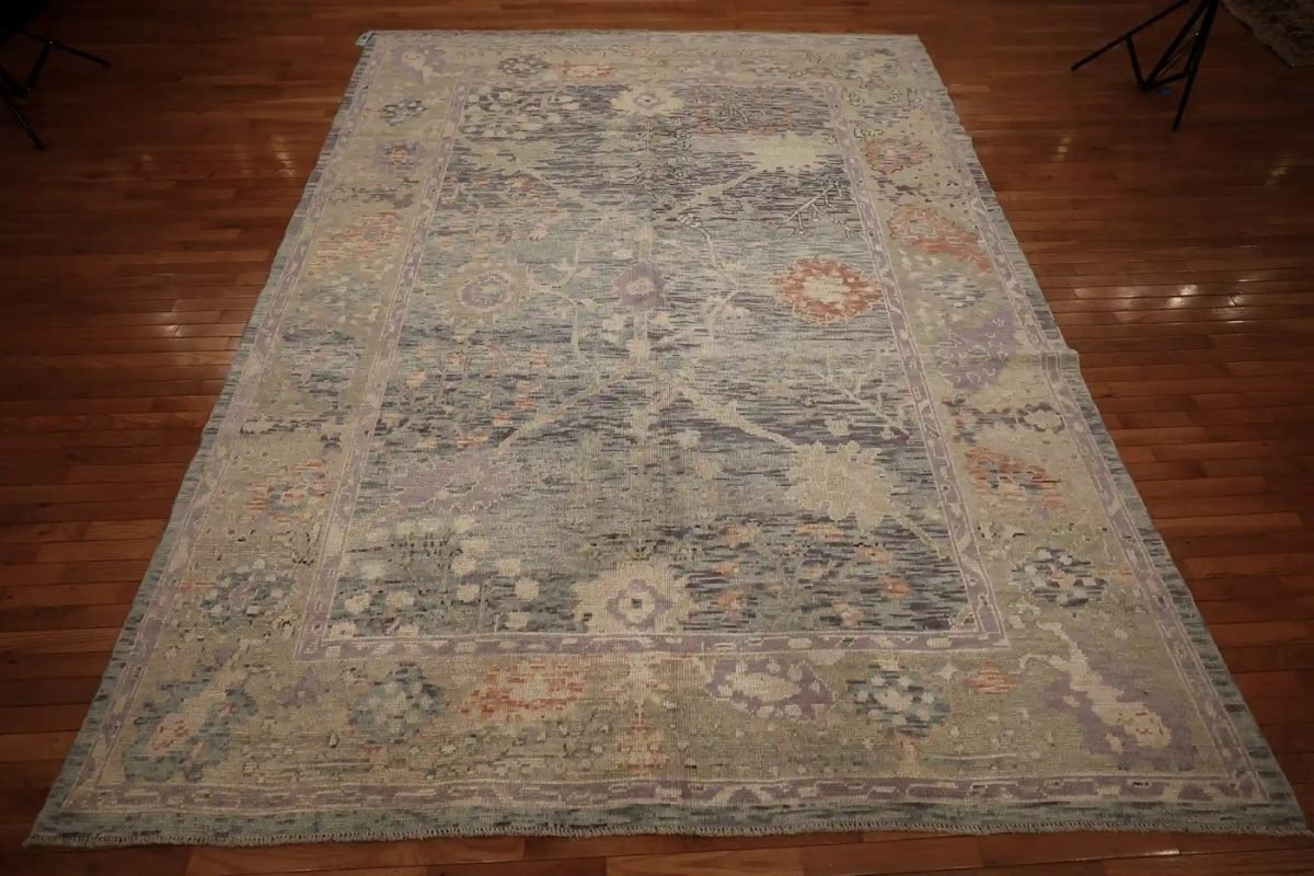 9′ x 11′ Pale Blue Fine Hand-Knotted New Turkish Oushak Rug – Traditional Wool