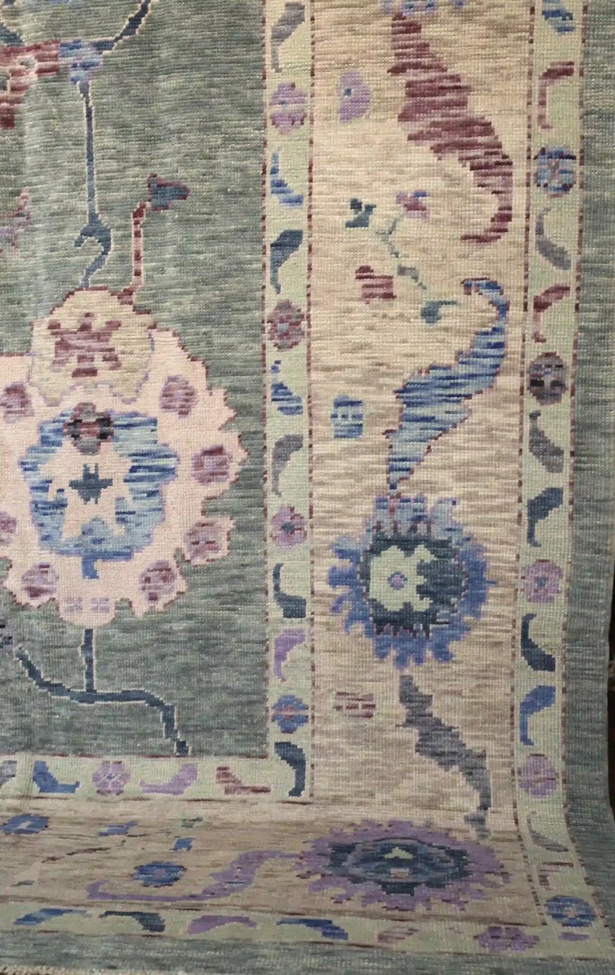 11′ x 14′ Pale Blue Fine Hand-Knotted New Turkish Oushak Rug – Traditional Wool