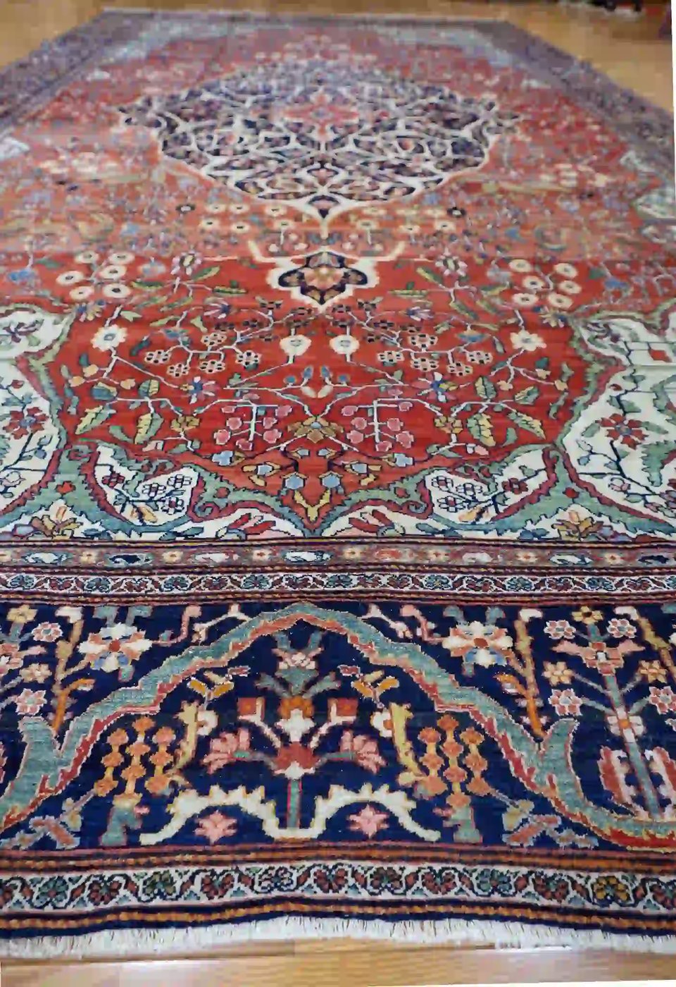 11′ x 17′ Red Fine Hand-Knotted Antique Persian Sarouk Farahan Rug – Traditional Wool