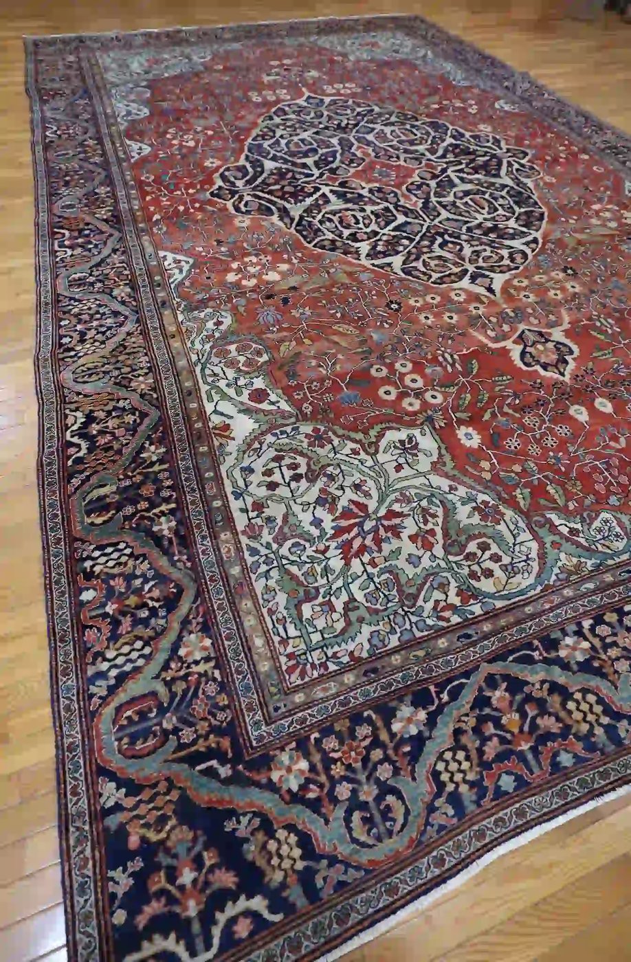 11′ x 17′ Red Fine Hand-Knotted Antique Persian Sarouk Farahan Rug – Traditional Wool