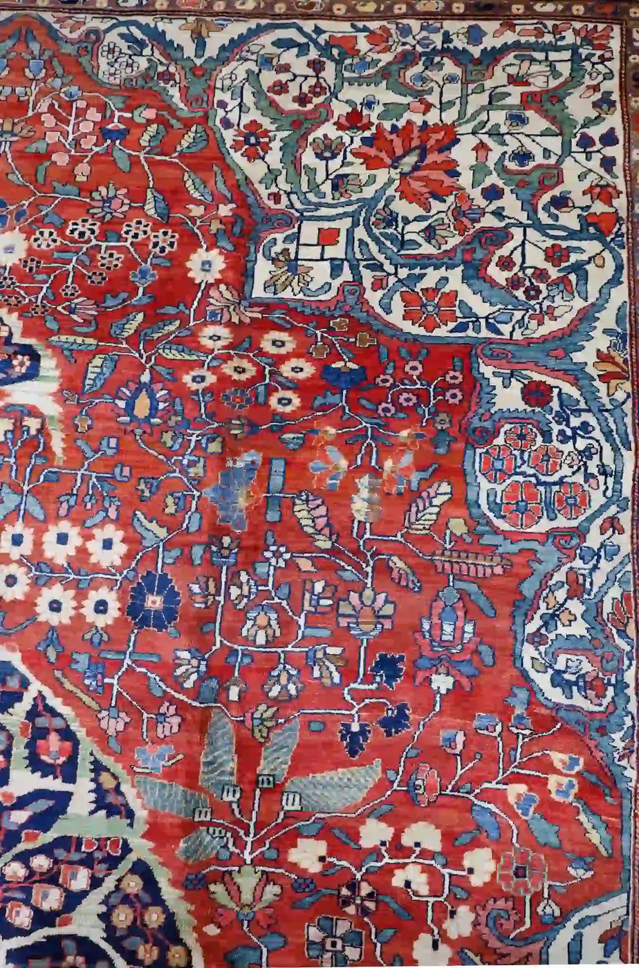 11′ x 17′ Red Fine Hand-Knotted Antique Persian Sarouk Farahan Rug – Traditional Wool