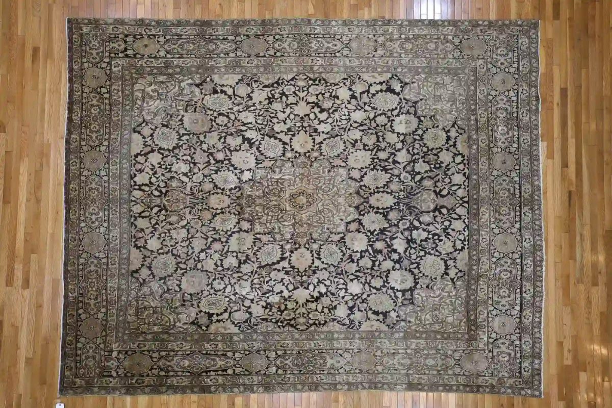 9′ x 13′ Beige Fine Hand-Knotted Persian Tabriz Rug – Traditional Wool