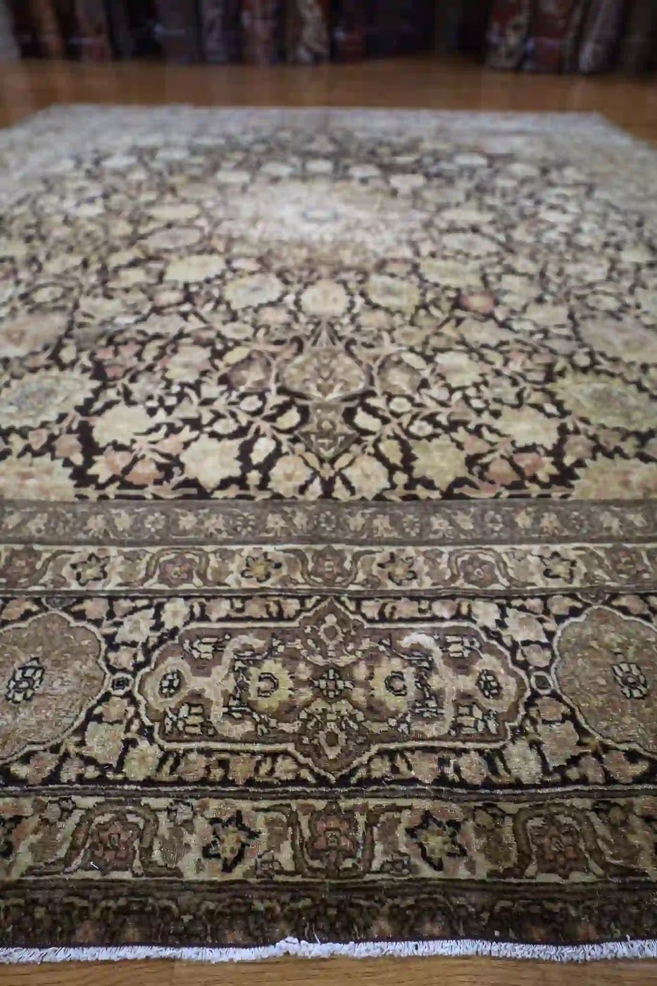 9′ x 13′ Beige Fine Hand-Knotted Persian Tabriz Rug – Traditional Wool