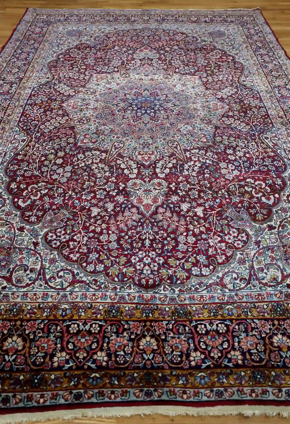 8′ x 11′ Red Fine Hand-Knotted Semi Antique Persian Kerman Rug – Traditional Wool