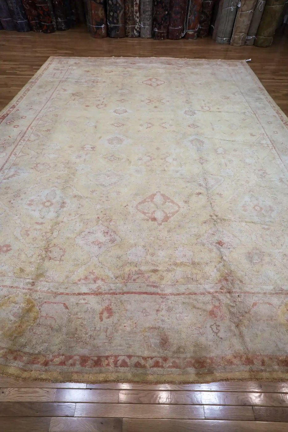 13′ x 18′ Ivory Fine Hand-Knotted Antique Turkish Oushak Rug – Traditional Wool