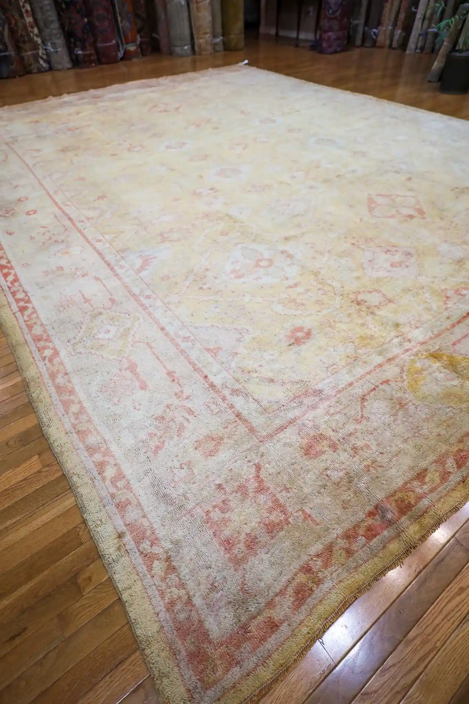 13′ x 18′ Ivory Fine Hand-Knotted Antique Turkish Oushak Rug – Traditional Wool