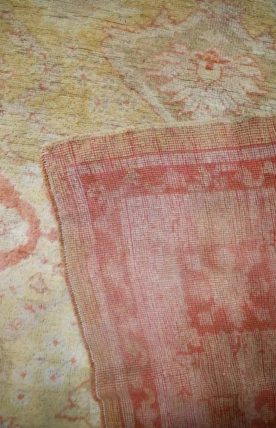 13′ x 18′ Ivory Fine Hand-Knotted Antique Turkish Oushak Rug – Traditional Wool