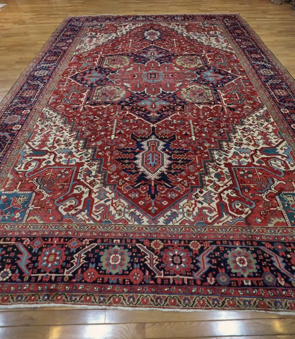 12′ x 15′ Red Fine Hand-Knotted Antique Persian Heriz – Traditional Wool