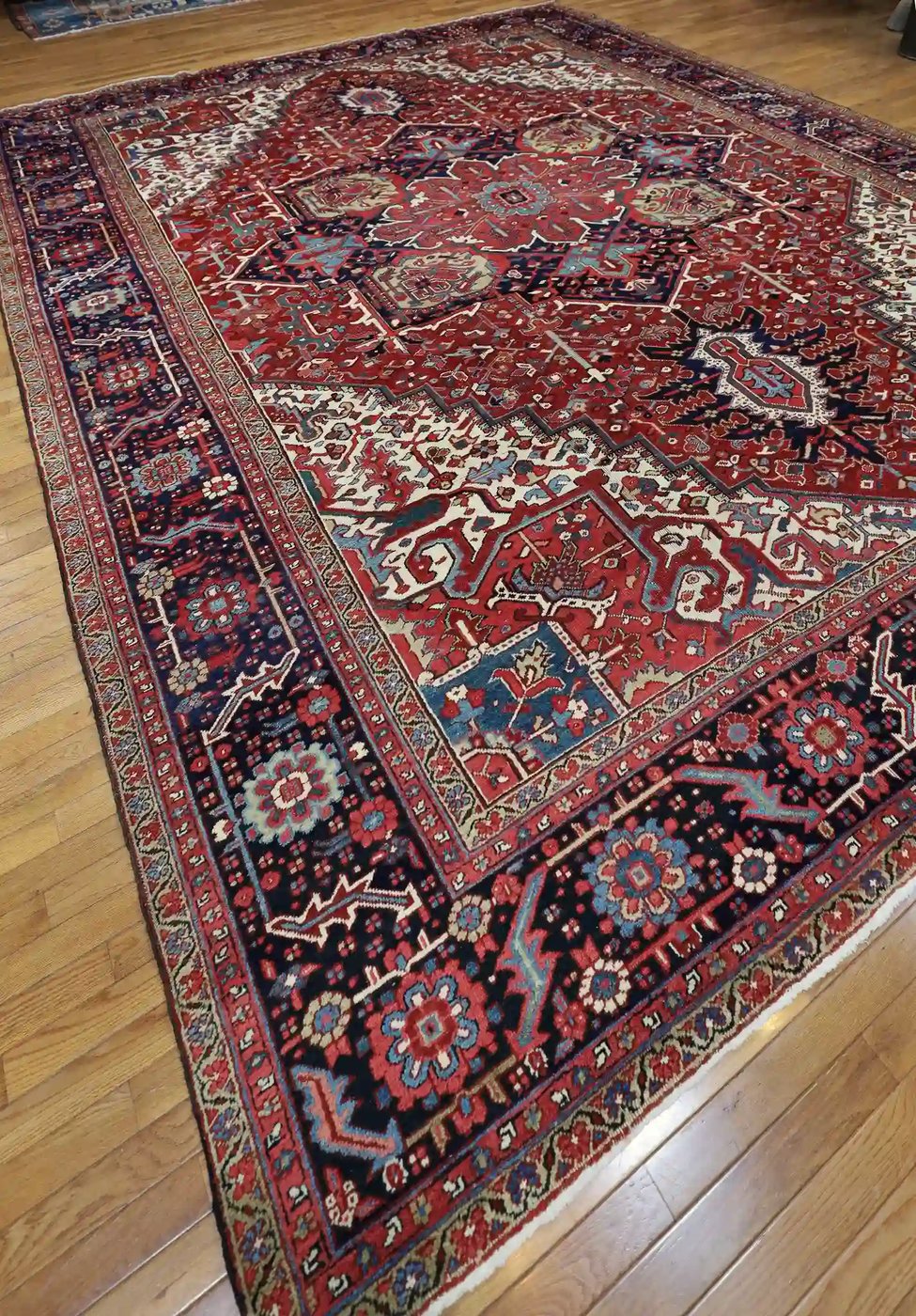 12′ x 15′ Red Fine Hand-Knotted Antique Persian Heriz – Traditional Wool