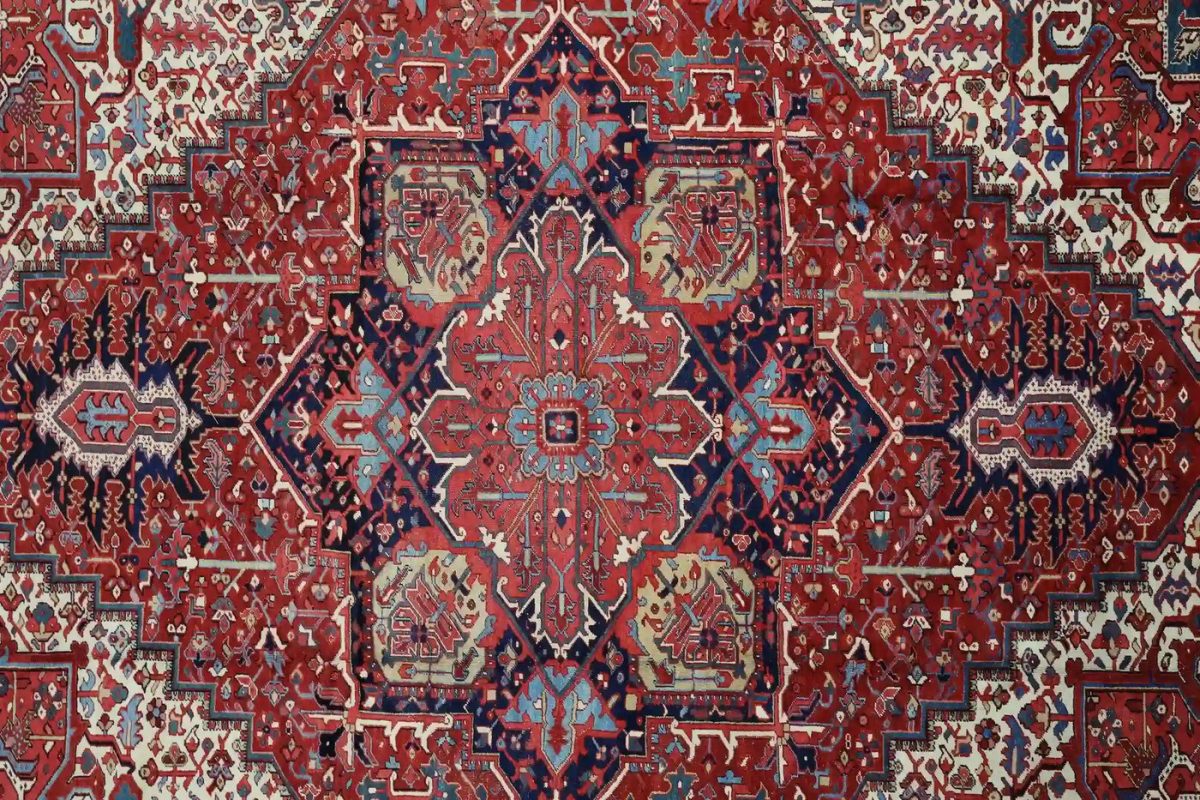 12′ x 15′ Red Fine Hand-Knotted Antique Persian Heriz – Traditional Wool