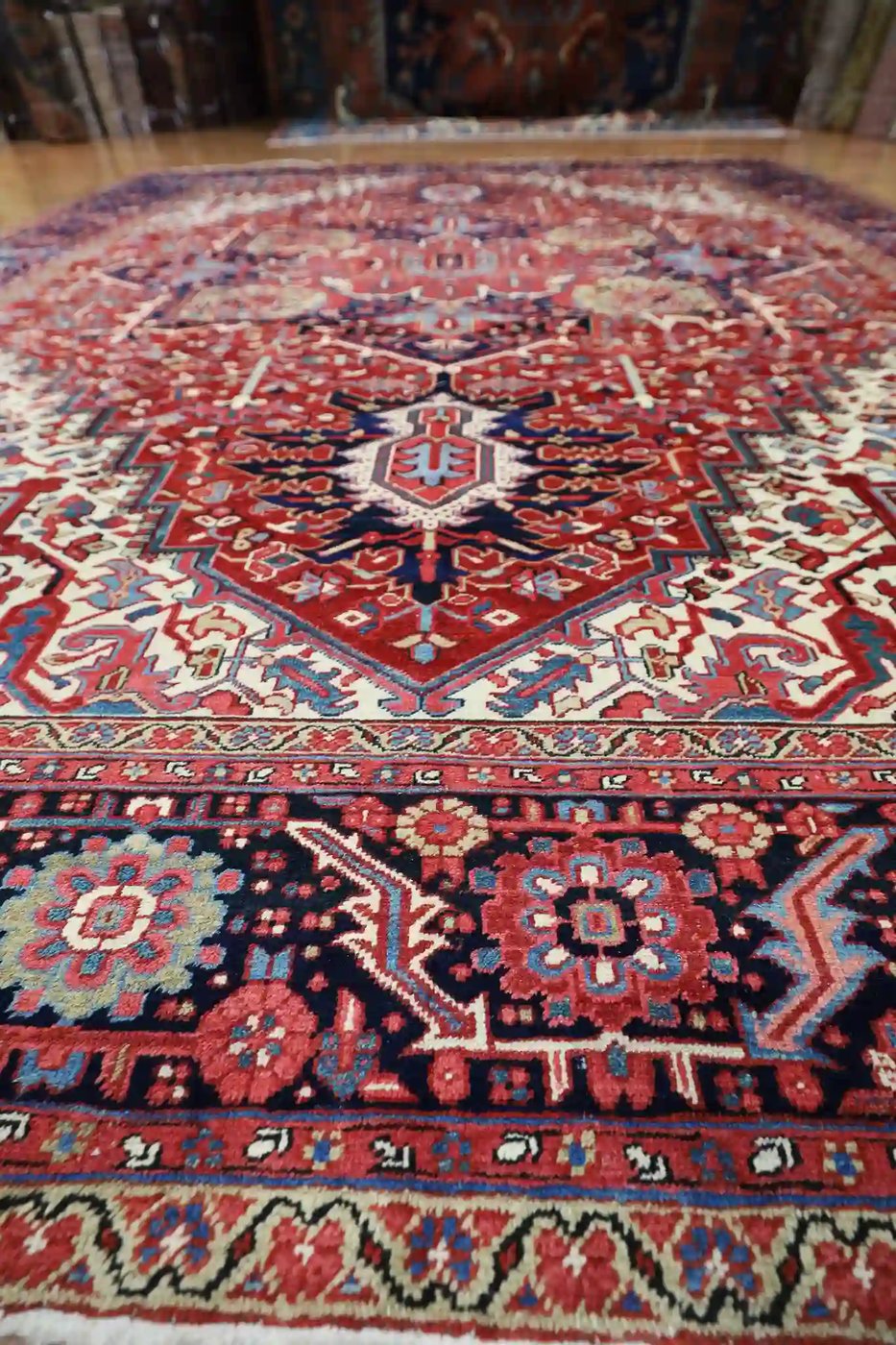 12′ x 15′ Red Fine Hand-Knotted Antique Persian Heriz – Traditional Wool