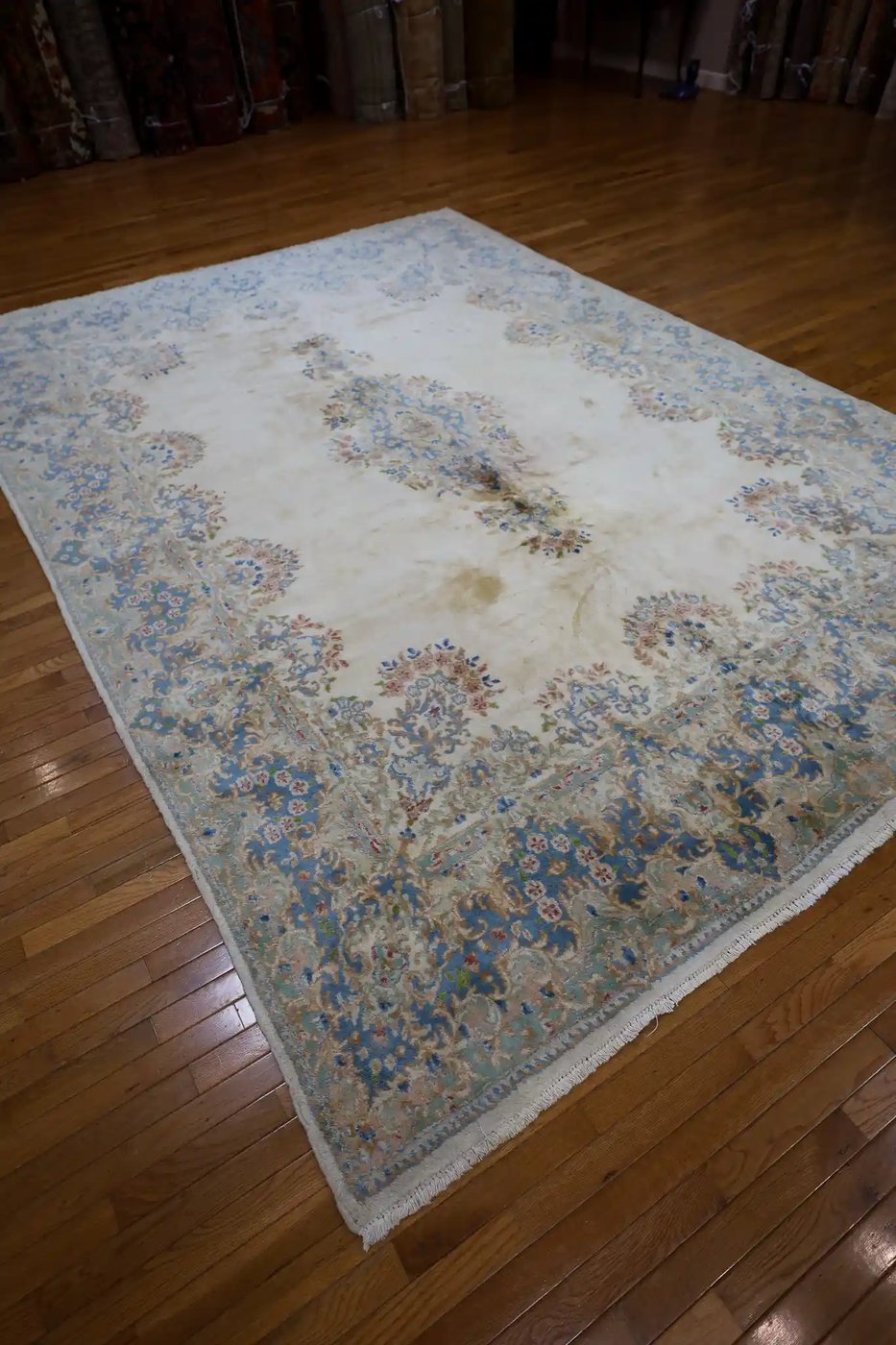 8′ x 13′ Ivory Fine Hand-Knotted Persian Kerman Rug – Traditional Wool