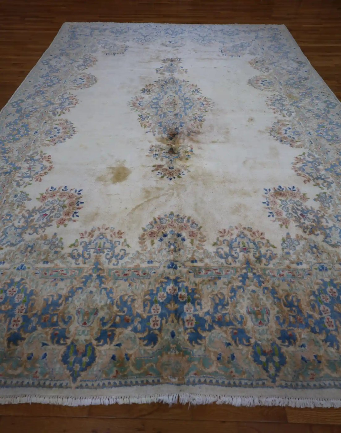 8′ x 13′ Ivory Fine Hand-Knotted Persian Kerman Rug – Traditional Wool