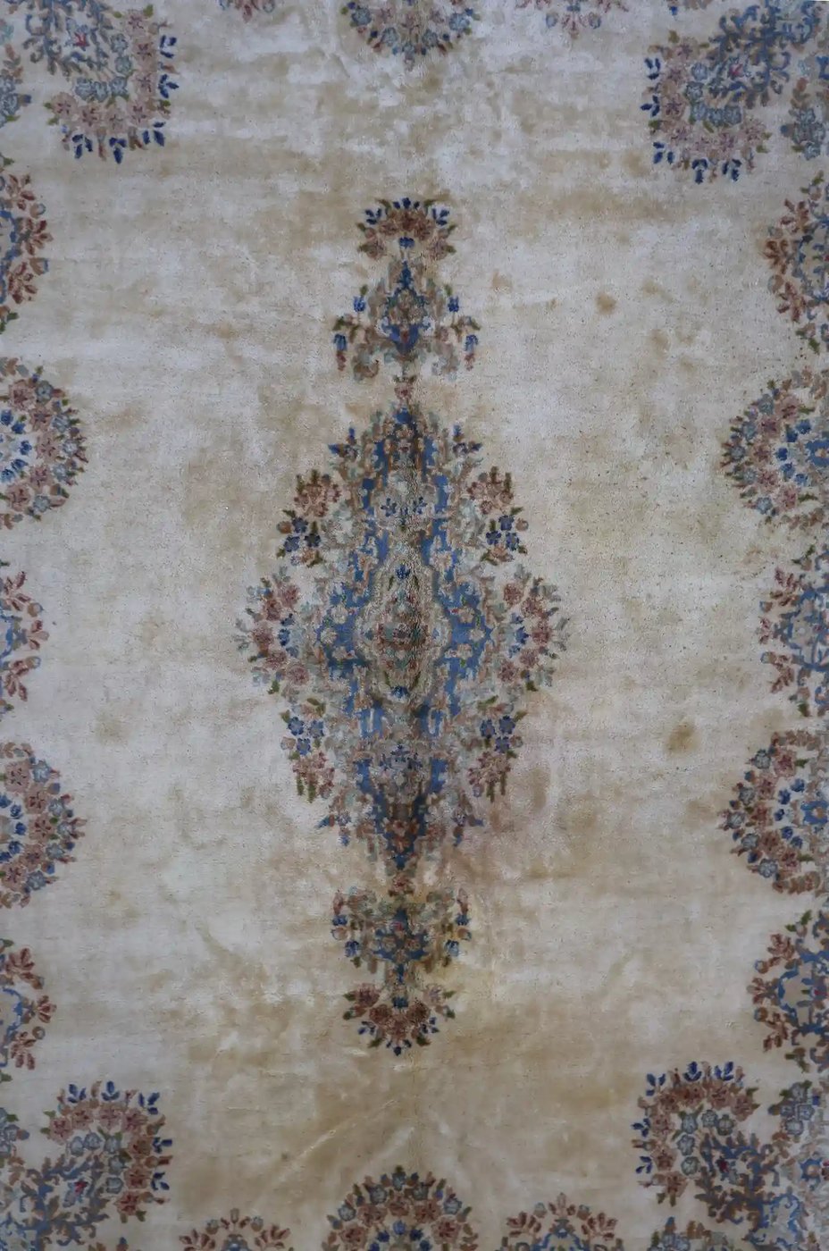 8′ x 13′ Ivory Fine Hand-Knotted Persian Kerman Rug – Traditional Wool