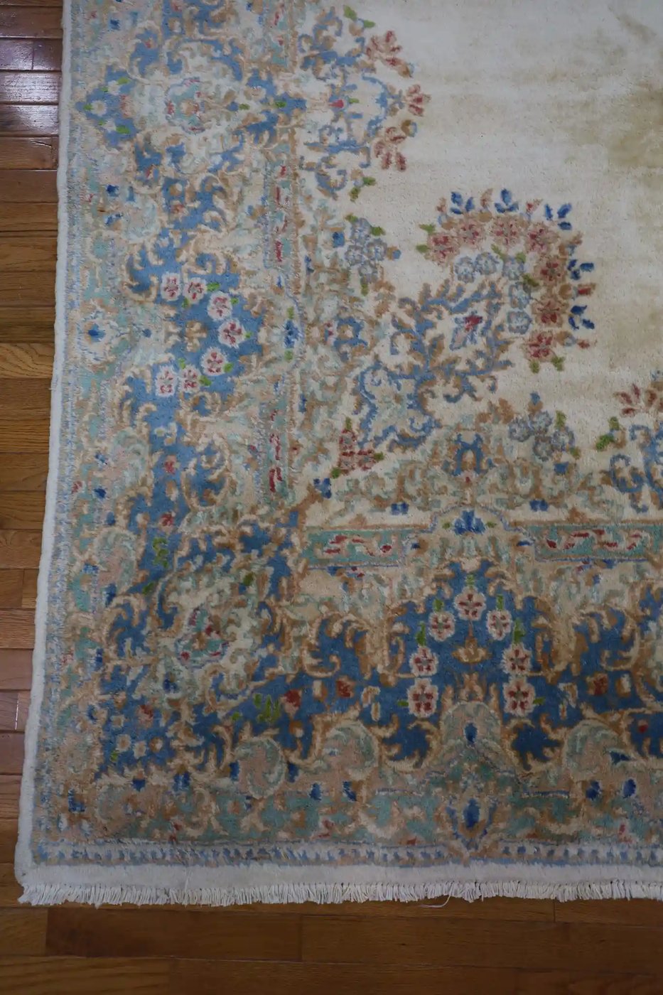 8′ x 13′ Ivory Fine Hand-Knotted Persian Kerman Rug – Traditional Wool