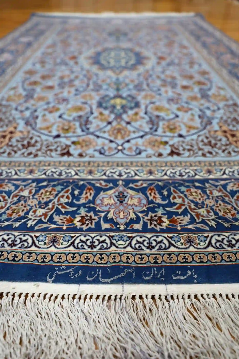 4′ x 7′ Light Blue Fine Hand-Knotted Persian Isfahan Rug – Traditional Silk and Wool
