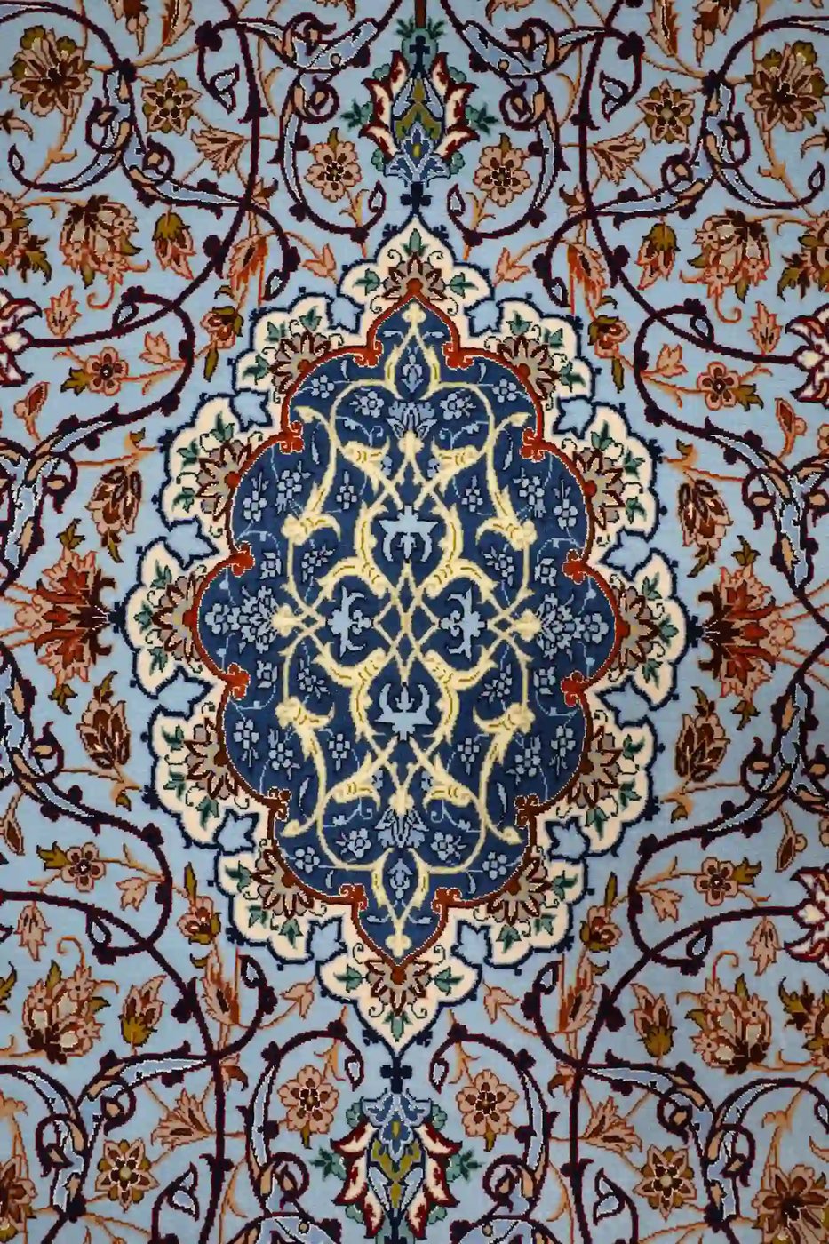 4′ x 7′ Light Blue Fine Hand-Knotted Persian Isfahan Rug – Traditional Silk and Wool