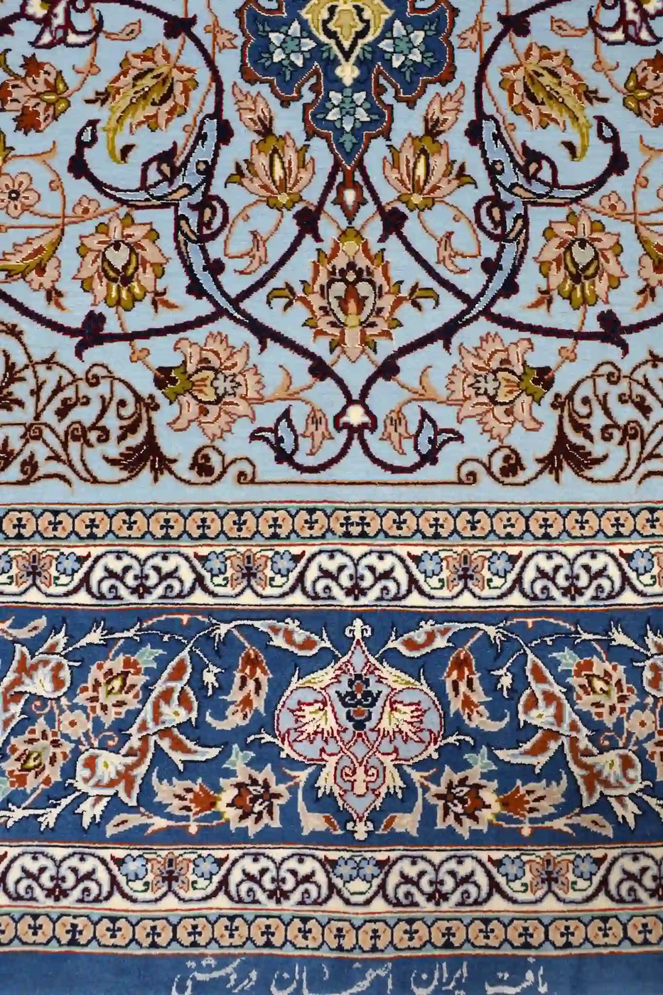4′ x 7′ Light Blue Fine Hand-Knotted Persian Isfahan Rug – Traditional Silk and Wool