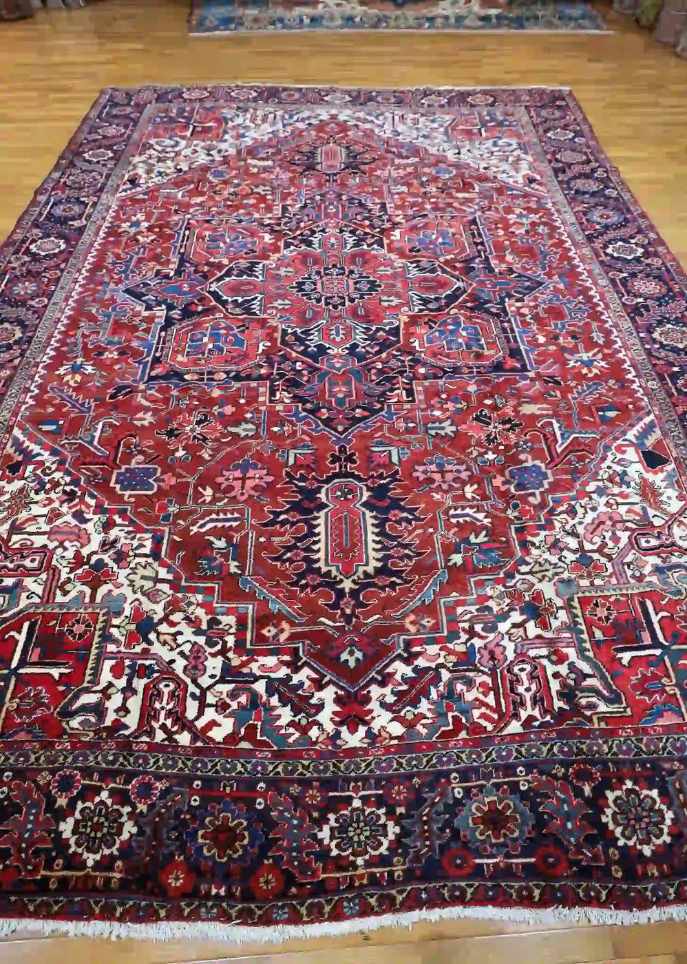 12′ x 15′ Red Fine Hand-Knotted Persian Heriz Rug – Traditional Wool - 1 12′ x 15′ Red Fine Hand-Knotted Persian Heriz Rug – Traditional Wool