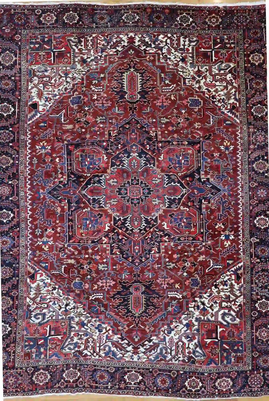 12′ x 15′ Red Fine Hand-Knotted Persian Heriz Rug – Traditional Wool - 2 12′ x 15′ Red Fine Hand-Knotted Persian Heriz Rug – Traditional Wool