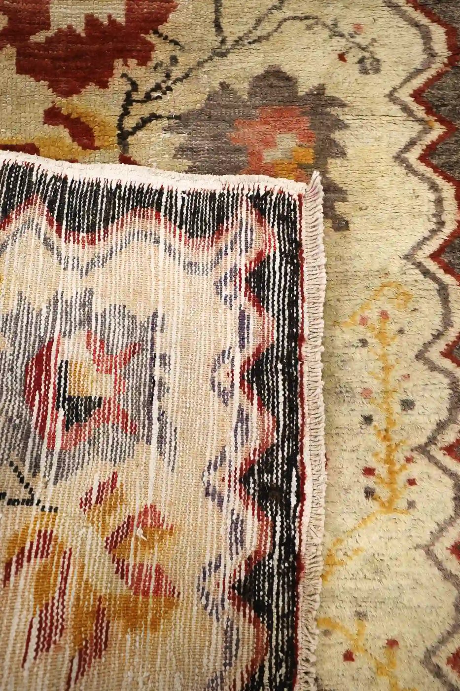 3′ x 6′ Ivory Fine Hand-Knotted Turkish Oushak Rug – Vintage Floral Wool