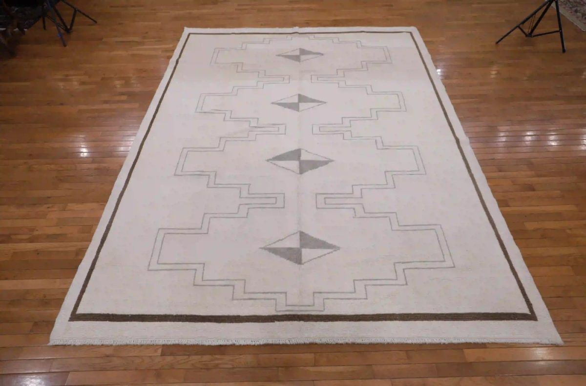 9′ x 11′ Ivory Fine Hand-Knotted Turkish Oushak Rug – Transitional Wool