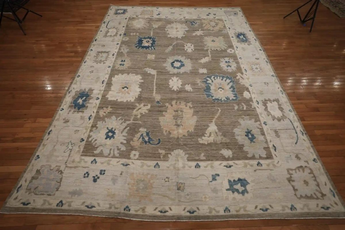 9′ x 12′ Beige Fine Hand-Knotted Turkish Oushak Rug – Traditional Wool