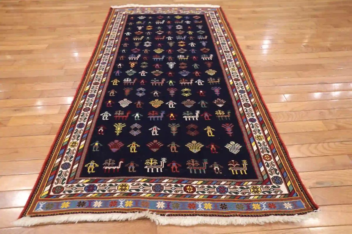 3′ x 5′ Navy Fine Hand-Knotted Persian Soumak Rug – Traditional Wool